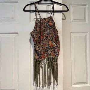 Paisley Open Back Fringe Top